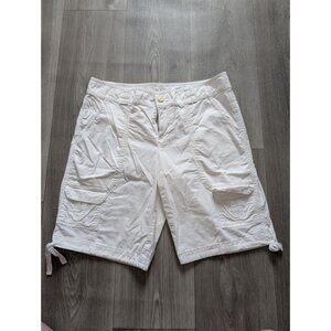 Loft White Cargo Bermuda Shorts Drawstring Hem Womens Size 8 Casual  Marisa